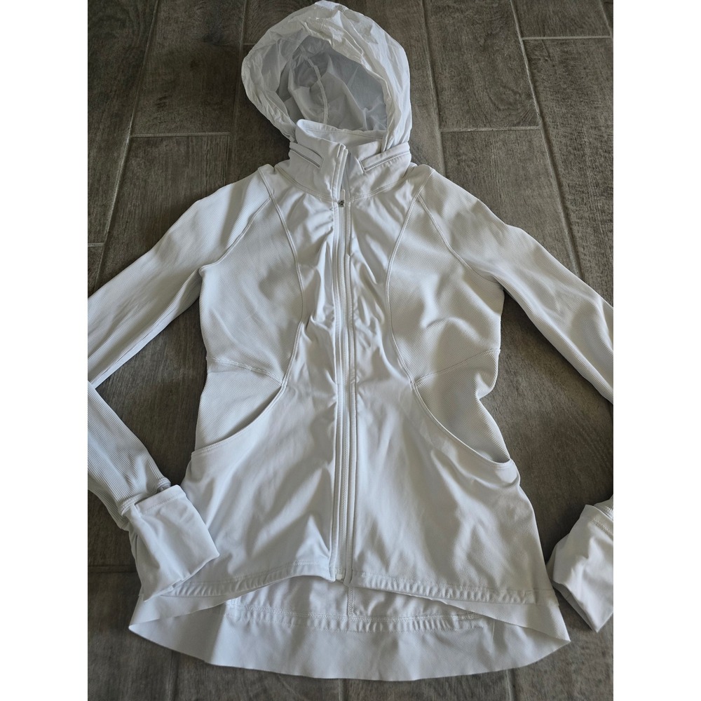 Lululemon Far and Free White Hooded Full Zip Running Jacket Size 6 W3BYAS Active